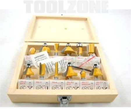 Toolzone 12 Piece Tungsten Carbide Tipped Router Bit Set