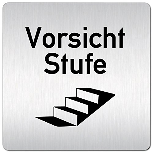Türschilder24 XXL Schild - Türschild (Variante B) • 125 x 125 mm • Vorsicht Stufe • 1,5 mm Aluminium Vollmaterial • 100% Made in Germany (Vorsicht Stufe)