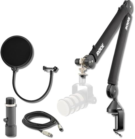 Rode PSA1+ Pro Studio Boom Arm for Podcasting and Streaming with Gator Microphone Pop Filter, Professional Grade XLR Cable and StreamEye Polishing Cloth