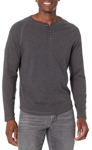 Amazon Essentials Men's Slim-Fit Long-Sleeve Henley Shirt, Charcoal Heather, M