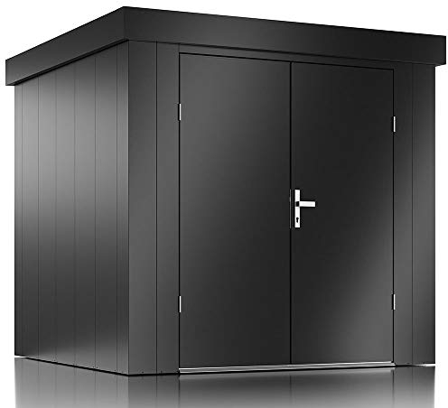 ILESTO John Metall Gerätehaus mit Pultdach für den Garten, Geräteschuppen Gartenhaus Gartenhütte optional mit Zubehör, Fahrradschuppen - Wasserfestes Dach: 226x226x213cm, Anthrazit