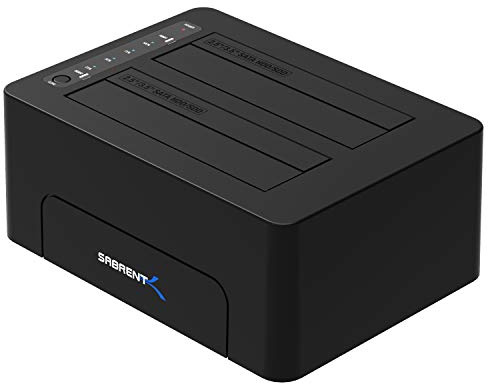 Sabrent USB 3.1 to SATA Dual Bay Hard Drive Docking Station for 2.5 or 3.5in HDD, SSD. Hard Drive Duplicator/Cloner Function [Includes both Type C and Type A Cables, Supports 10TB+ Drives] (DS-UTC2)