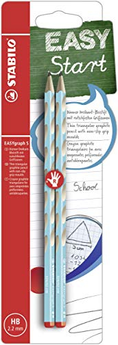 STABILO - Schmaler Dreikant-Bleistift für Rechtshänder - EASYgraph S in blau - 2er Pack - Härtegrad HB