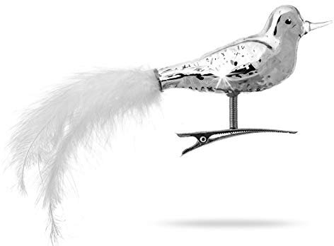Sikora BS461 Essentials 3er Set traditioneller Christbaumschmuck aus Glas Clip Vögel mit Federschwanz Hochglanz, Farbe/Modell:Silber Hochglanz 3er Set, Größe:Länge ca. 17 cm