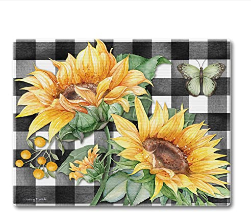 CounterArt Sunflower Fields 3mm Tempered Glass Cutting Board 10” x 8” Charcuterie Board Cheese Board Bar Board Dishwasher Safe