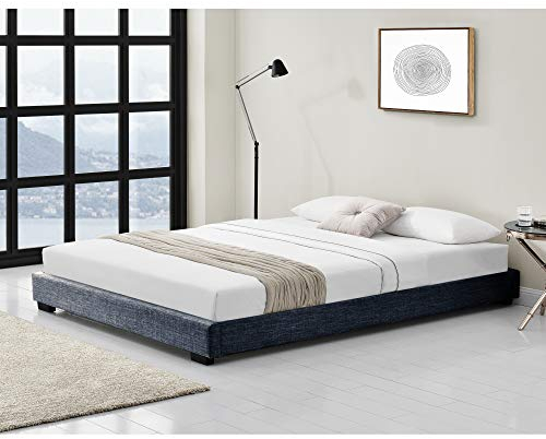 Corium Polsterbett aus Leinen Bettgestell mit Lattenrost 140x200 cm Bett inkl. Lattenrahmen Doppelbett Ehebett Dunkelgrau