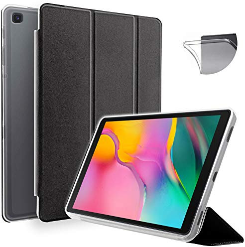 N NEWTOP Cover Compatibile per Samsung Galaxy Tab A 2019 T510-T515 da 10.1, Custodia Flip Smart Libro TPU Back Front Ultra Sottile Leggera Stand Supporto Funzione Wake/Sleep Simil Pelle (Nera)