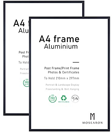 ATOBART Lot de 2 cadres photo, format A4, 21 x 30 cm, noirs, pour certificats ou photos, pour accrocher au mur ou pour poser sur une table