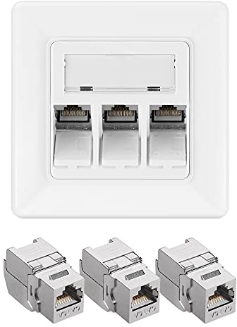 kwmobile Keystone Dose Modul Set - 3X Keystone Modul 1x Netzwerkdose 3-Port CAT 6A Kabel - 10Gibt/s geschirmt Metall Gehäuse RJ45 Schnappverschluss