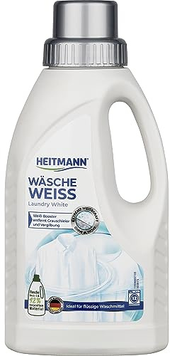 Heitmann Wäsche Weiß flüssig: Weißkraftverstärker für vergrauter Wäsche, Flüssigwaschmittel, Wäscheweiß, 500ml Flasche