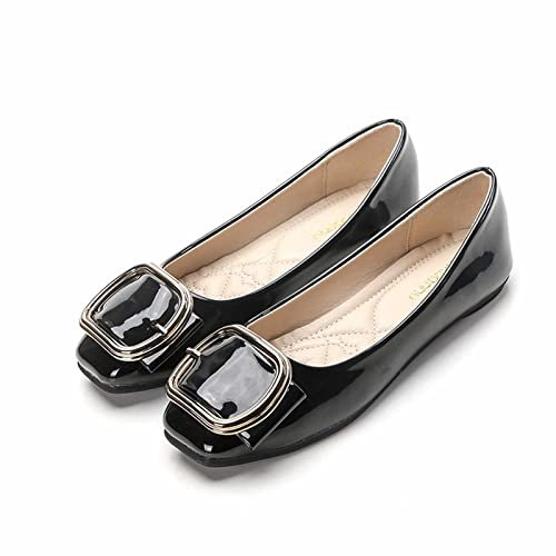 Chaussures de Dolly Plates pour Femmes, Chaussures décontractées à Bout carré, Mocassins Plats, Ballerines en Cuir légères à Enfiler, Chaussures de Pompes de Mariage,Noir,40