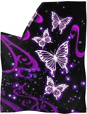 chaqlin Lila Schmetterlinge Überwurf Decke für Kinder Damen Mädchen, Schmetterlinge Bett Couch für Frauen Sofadecke, leichter Reise-Camping-Überwurf, Bettwäsche, Couch, Größe XXXL
