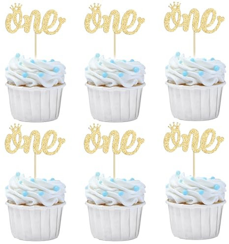 Gyufise Cupcake-Topper, goldfarben, glitzernd, für den ersten Geburtstag, für Kinder, Jungen, Mädchen, 1 Stück, Party-Dekoration, 24 Stück