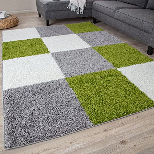 THE RUGS Area Rug – Modern Luxury Shaggy Rug, Multicolour Pattern Carpet, Ultra Soft for Bedroom, Living Room, Kids Room, (160x230 cm, Green)