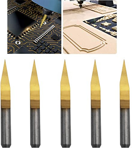 CESFONJER 5 Pcs 3.175mm Fraise de Gravure CNC Router Bit, 20 Degrés 0.1 mm Pointe Carbure Bits, couteau enduit de titane CNC Routeur Outil Bit Set