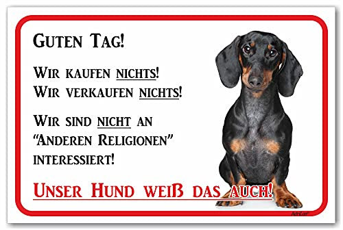 AdriLeo Schild - Vorsicht Kurzhaardackel - Wir kaufen nichts - (30x40cm) / Achtung Hund Wachhund Dackel Teckel Dachshund robust langlebig UV-beständig wetterfestes Warnschild
