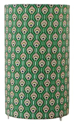 Lampe de Chevet Artisanale Motif Paon - Luminaire Tube Design Graphique Vert Émeraude, Rose & Turquoise - Lampe à Poser Made in France pour Salon, Chambre ou Bureau - Cadeau Déco Original et Chic
