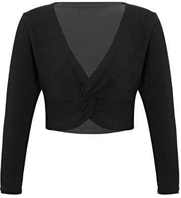 iEFiEL Mädchen Baumwolle Ballettjacke Lange Ärmel Tanzkleidung Ballett Trikot Tanz Oberteile Gymnastik Ballett Bolero Schwarz 140-152