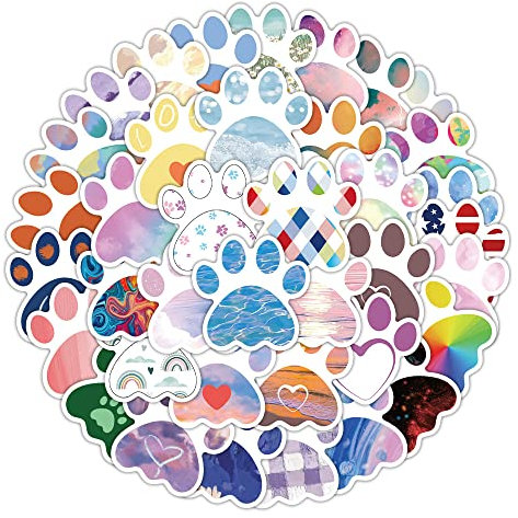 Pfotenabdruck Aufkleber für Laptop 60 PCS),Geschenk für Kinder Jugendliche Erwachsene Jungen,Paw Print Stickers Wasserdicht Vinyl Aufkleber für Scrapbook,Skateboard,Auto,Gepäck