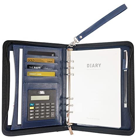 GraduationMall A5 Schreibmappe mit Ringbuch Reißverschluss Portfolio Klemmbrett Business Mappe Dokumentenmappe Organizer Blau