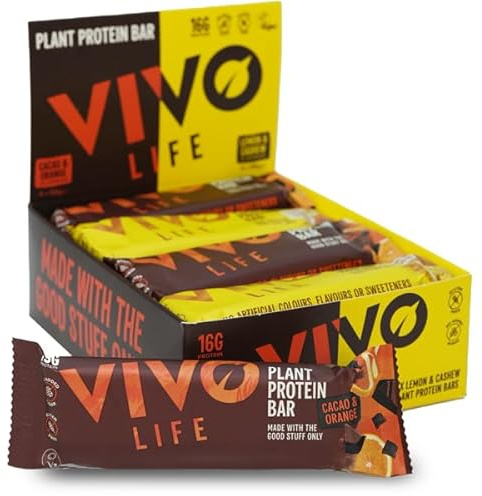 Vivo Life Plant Protein Bars, High Protein, 12 x 65g Mixed Pack | High Protein, Nutrient Dense, Slow Release Energy (Cacao & Orange and Lemon & Cashew)