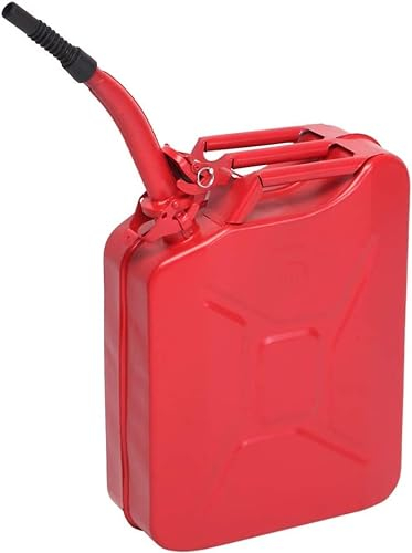LEADZM Bidon Essence Jerrican Professionnel 20L en Métal avec Bec Verseur - Bidon Carburant Portable pour Diesel, Kérosène, Gazoline (Rouge)