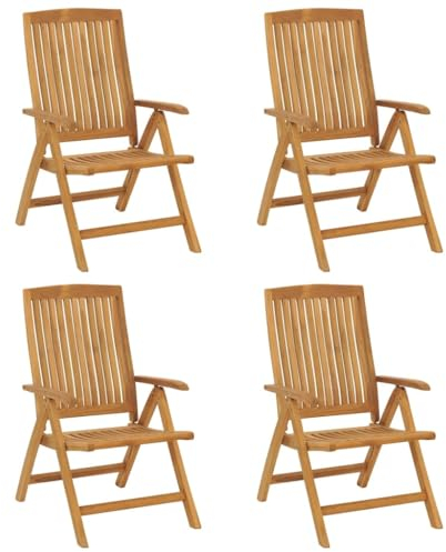vidaXL Gartenstühle 4 STK., Gartenstuhl Hochlehner Verstellbar Klappbar, Klappstuhl Stuhl für Garten Terrasse, Terrassenstuhl, Massivholz Teak
