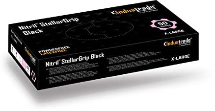 Nitril-Industriehandschuhe – Diamantstruktur für besseren Griff, unsteril, hypoallergen, beidhändig bedienbar, für mehrere Bereiche, Einweg, Großpackung, 6,5 g Dicke (XL) (schwarz) (50) – Industrade