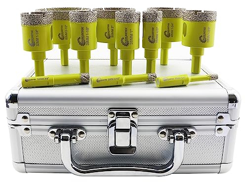 Foret Diamant Kit Trepan Carrelage - 11pcs (6/8/10/20/25/28/32/35/45/50/65mm) Scie Cloche avec Tige Triangulaire pour Carrelage Céramique Porcelaine Marbre Granit SANLEETEK