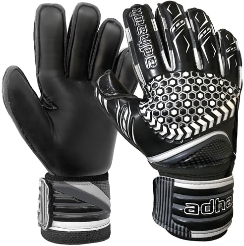 Adhawk Goalkeeper Gloves with Finger Spine Protection, Latex Palm Grip | Latex palm grip, finger spine support, double-layer hook and loop wrist strap, wet or dry play, kids youth adult