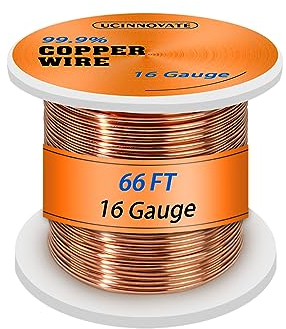 UCINNOVATE 16 Gauge 99.9% Pure Copper Wire, 66FT, Soft, Durable, for Jewelry Making, Electroculture Gardening, Crafts, UC-8001110