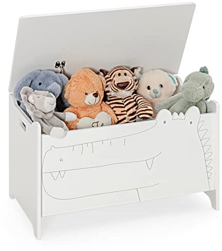 COSTWAY Spielzeugtruhe aus Holz, 2 in 1 Spielzeugschrank und Sitzbank, Spielzeugkiste 60 x 33 x 37,5 cm (Weiß)
