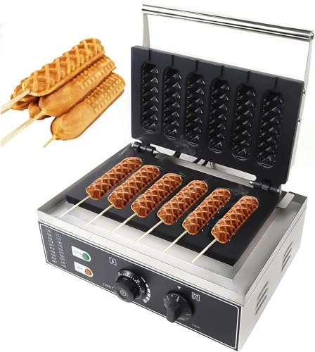 GEHPYYDS 1550W Commercial Hot Dog Waffle Maker Electric Lolly Waffle Maker 6PCS Corn Dog Maker Waffles Nonstick Commercial Waffle Hotdog Maker Machine for Hot Dog Waffle Crispy