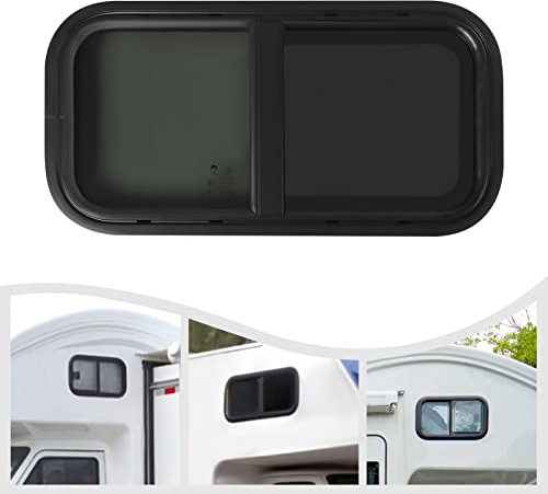 Finestra laterale per camper Simimasen, scorrevole orizzontale, 700 x 400 mm, nero, alluminio e vetro temperato, adatta per camper, rimorchi, pickup o veicoli modificati