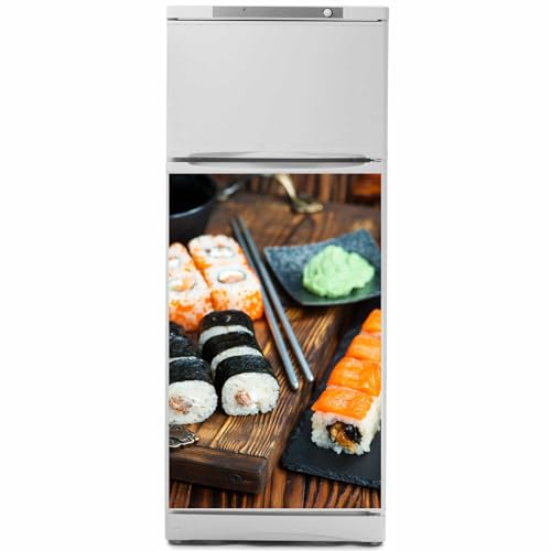 Kiwistar - Film pour réfrigérateur - 100 x 80 cm - Sushi Japon - Verre laminé résistant aux rayures - Autocollant pour réfrigérateur - Meubles - Design - Rénovation - Film autocollant mural
