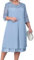 IMEKIS Women Plus Size Party Dress 3/4 Sleeve Round Neck Floral Embroidery Chiffon Elegant Wedding Guest Formal Cocktail Evening Light Blue XL
