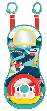 Ludi - Activité Voiture - Panneau D'Activité - Volant Sonore Et Lumineux - pour Occuper Bébé en Voiture - Dès 18 Mois - Sangles Réglables - 2 Anneaux d'attache - S'Accroche Partout - 21 x 43 x 10 cm