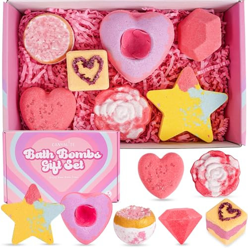 Canvalite Badekugeln für Frauen, 7 Stück, Entspannung und Stressabbau, Spa-Blasen, natürliche und sanfte sprudelnde Aroma-Therapie, Kinder-Badekugeln, Geburtstagsgeschenk-Set für Mädchen, Kinder,