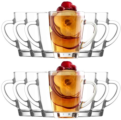 KIAPPO Kaffeegläser Set 250 ml - 12 Stück Gläser - Tee Gläser - Cocktailgläser - Trinkgläser - Latte Macchiato - Hochgläser mit Henkel - 76 x 76 x 100 mm