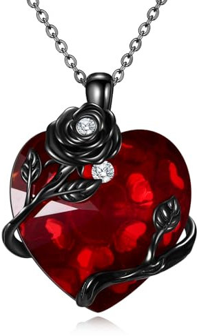 DAYLINLOVE Gothic Necklace 925 Sterling Silver Black Rose Pendant Necklace Black Rose Jewelry for Women Halloween Gothic Party