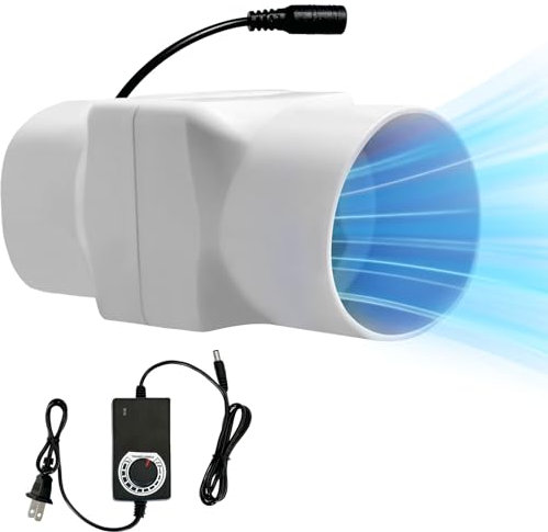 MissHoney 2 Inch Inline Fan, 12v Inline Fan Adjustable Speed, 22 CFM Inline Duct Fan Ventilation System for Bathroom Basement Shoe Cabinet (2 Inch)