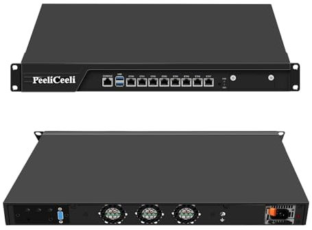 PeeliCeeli 19 Inch Firewall Hardware Core i5 7500, 1U Rackmount Router PC for LGA 1151, OPNsense Appliance 1U with 8 x i226V 2.5GbE LAN, DDR4 16GB RAM M.2 NVMe 256GB SSD
