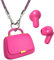 ANCwear Ear Buds,Bluetooth 5.3 In-Ear headphones,13mm Drivers deliver Premium Sound Earphones,22H Playtime True wireless Earbuds with Unique Mini HandBag Charging Case (Hot Pink/Purple)