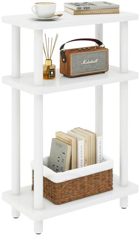 IBUYKE Narrow Side Table, 3-Tier End Table with Storage Shelf Black, Slim Small Table, 40x18x62.5cm,Thin Bedside Table for Living Room Bedroom Office, No-Tool Assembly, White WST009W