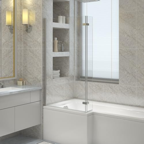 NRG 1400 mm L-förmige Badewannenabtrennung mit klappbarem Rücklauf, Chromrahmen, 6 mm Glas, für Badezimmer über der Badewanne