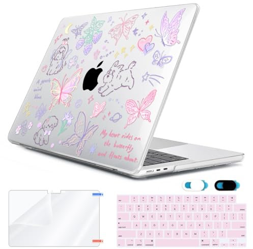 HOHAIYOO for 2025 2024 2023 2022 MacBook Air 13 inch Case M4 A3240 M3 A3113 M2 A2681 with Touch ID& 13.6 Liquid Retina Display, Plastic Hard Shell&Keyboard Cover&Screen Film&Webcam Cover, Cute Puppy