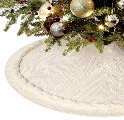 Weihnachtsbaum Decke Rund Weihnachtsbaumrock, Weiß Christbaum Decke Groß Weihnachtsbaum Teppich, Gestrickt Tannenbaum Decke Weihnachtsbaum Unterlage für Weihnachtsdeko Neujahr Party (92cm)