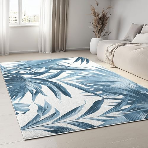 Bleu Tapis Impression en 3D Motif Feuilles de Palmier végétales Tapis décor à la Maison Chambre Cuisine Salon Tapis de Sol paillasson Tapis d'extérieur 60 x 110 cm