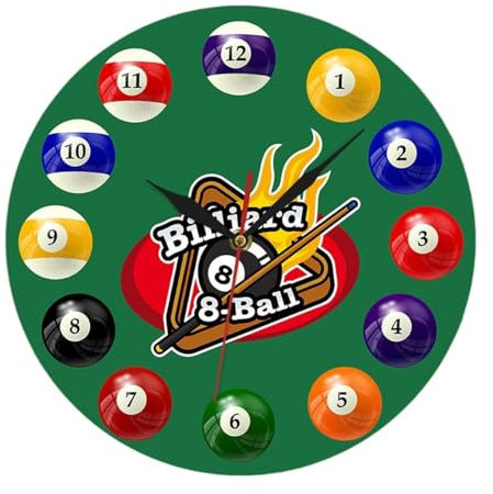 LOVIVER Wanduhr, Billardtisch, Bälle, Sport, kreativ, 30,5 cm, Billardkugeln für Dekoration, Klassenzimmer, Bauernhaus, Schlafzimmer, Hotels