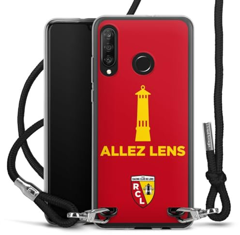 Carry Case kompatibel mit Huawei P30 Lite New Edition Hülle mit Band Handykette zum Umhängen schwarz RCL Racing Club de Lens Fußball